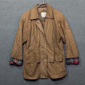 Vtg Boundary Waters Leather Chore Coat Mens Medium Flannel Cuff 90s Jacket